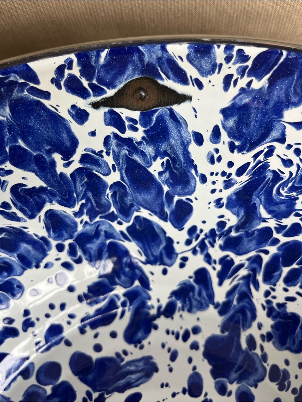 Golden Rabbit Blue Splatter Enamelware Bowl - Picture 4 of 6